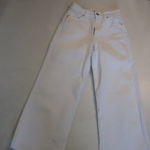 Womens Paige Anessa Crisp White Cropped Wide Leg Denim Jeans 24 - Picture 5 of 11